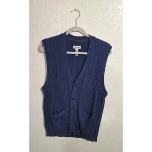 Vintage St Johns Bay Sweater Vest Medium Blue Button Front Knit USA 90s Vibe